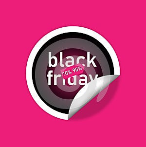 black friday sale sticker in red and black on pink background. vector
