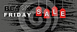 Black Friday with sale tag banner on abstract dark background. Concept for Black Friday Sale.