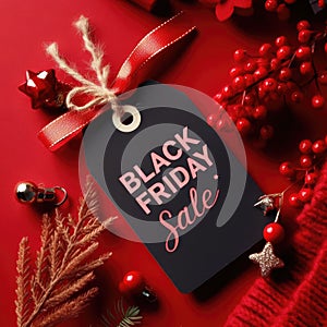 Black friday. Sale tag on the red background