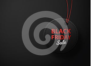 Black Friday sale black tag, round banner ondark background photo