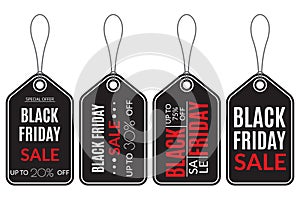 Black Friday Sale tag set. Price off, discount banner. Up to 20,30 or 75 percent off. Vector illustration