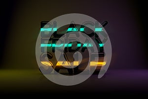 Black Friday Sale Technology 3D Background with Neon Glow and Da