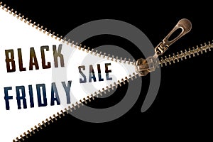 Black Friday sale text behind zipper photo