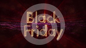 Black Friday Sale text glowing over dark background, loop video