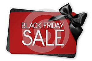 Black Friday sale text write on red gift card with black ribbon