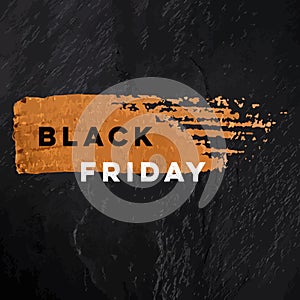 Black Friday sale vector banner with a golden bronze brush stroke texture on a black slate background, with a place for text and