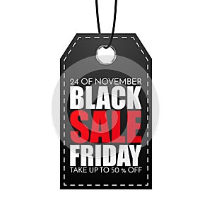 Black Friday Sale vector banner. Price tag on white background.