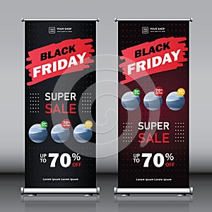 Black Friday sale vertical roll up design template. 2 in 1 vector.