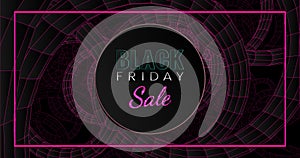 Black Friday sale with yellow abstract 3d wireframe background