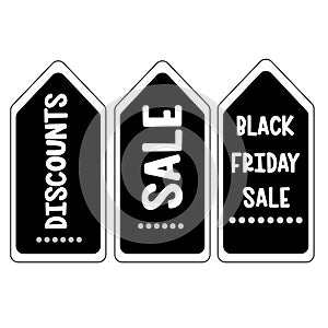 Black Friday sales tag. Black Friday design, sale, discount, advertising, marketing price tag. Clothes, furnishings, cars, food sa