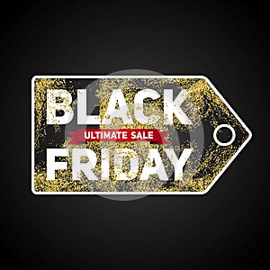 Black Friday sales tag. Shape Black friday design with glitters, sale, discount, advertising, marketing price tag.