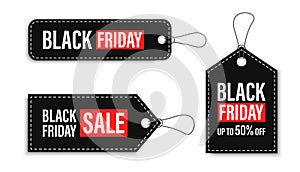 Black Friday sales tags and labels, template shopping labels. Blank, discount and price tags on paper. Special offer. Black Friday