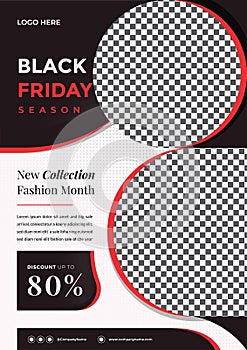 Black friday season flyer template with 2 two image placeholder. Creative and modern fashion Sale design with A4 Size