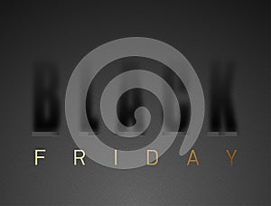 Black Friday Shadow vector banner on dark gray finely patterned texture background. Long shadow effect black letters. Golden