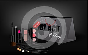 Black Friday shopping bag cosmetics and sales tag marketing temp