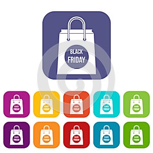 Black Friday shopping bag icons set