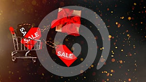 Black Friday shopping sale concept with red ticket Sale tag close up on black background. copy space.Banner, poster