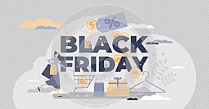 Black friday shopping sale and store discount offer event tiny person concept