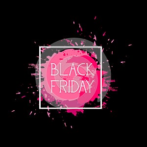 Black Friday Sign Holiday Sale Icon Over Pink Paint Splash