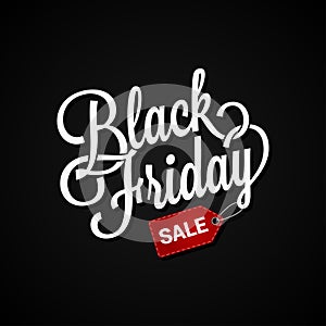 Black Friday sign with sale tag on dark background