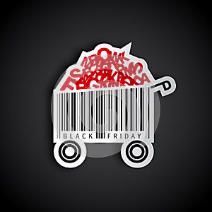 Black friday simple design with shopping cart barcode in paper s
