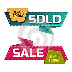 Black friday sold and sale banners or labels for marketing promotion