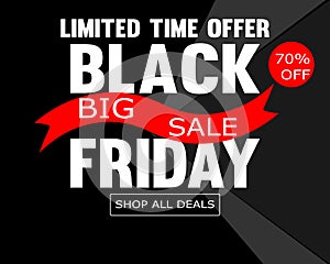 Black Friday super sale inscription design template. Up to 70 percent off.