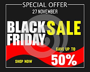 Black Friday super sale inscription design template. Up to 70 percent off.