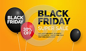 Black friday super sale simple social media online shop banner promotion with balloon vector illustration