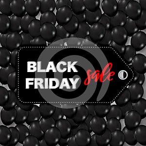 Black Friday tage with shiny balloons background as business , discount , promotion and Sale Poster concept. Vector illustration photo