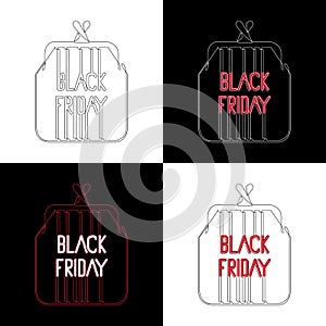 Black Friday. Traditional sale after Thanksgiving. Linear line, line art. Purse and name of the event. 4 design options.