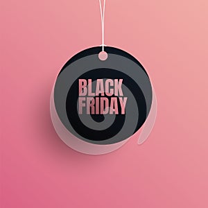 Black Friday vector banner or poster with modern dark 3D geometry design and price tag symbol. Discount, special offers