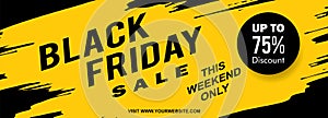 Black friday web banner design with yellow ink splash style vector.