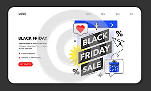 Black friday web banner or landing page. Shopping cart and bags with goods