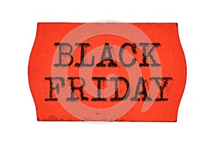 Black friday words on price tag isolated on white background