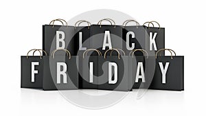 Black Fridays shopping bags isolated on white background. 3D illustration