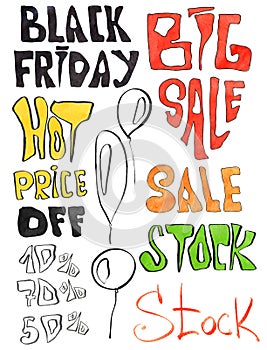 Black fridey big sale hot price off handwritting. photo