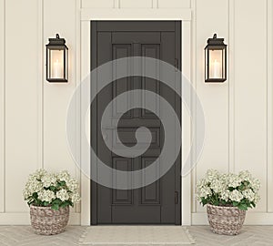 Black front door. 3d render