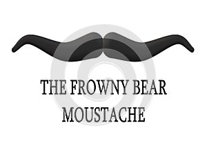 Black frowny bear moustache isolated against a white backdrop