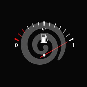 Black Fuel gauge isolated in black background. Fuel indicators gas meter. Gauge vector tank full icon. Car dial petrol