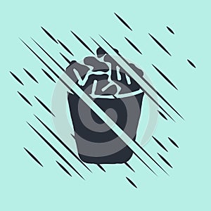 Black Full trash can icon isolated on green background. Garbage bin sign. Recycle basket icon. Office trash icon. Glitch