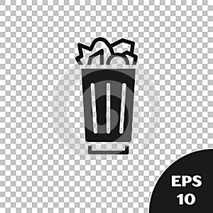 Black Full trash can icon isolated on transparent background. Garbage bin sign. Recycle basket icon. Office trash icon