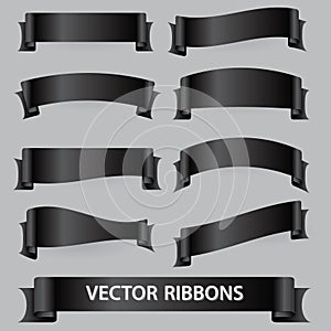 Black funeral various ribbon banners set