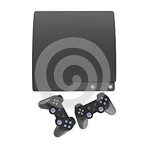 Black game console with joysticks top view isolated on white background 3d render without shadow