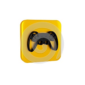 Black Gamepad icon isolated on transparent background. Game controller. Yellow square button.