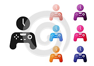 Black Gamepad of time icon isolated on white background. Time to play games. Game controller. Set icons colorful. Vector