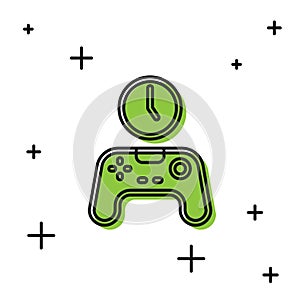 Black Gamepad of time icon isolated on white background. Time to play games. Game controller. Vector