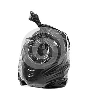 Black garbage bag isolated on white