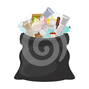 Black garbage bag open. sack Rubbish. sackful trash. litter. pee photo
