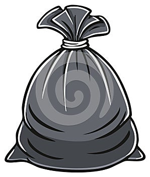 Black garbage bag vector illustration graphic icon for waste collection and disposal